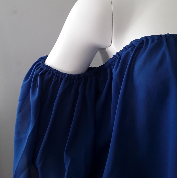 Emberelle West | Royal Blue Off Shoulder Blouse - Picture 3 of 8